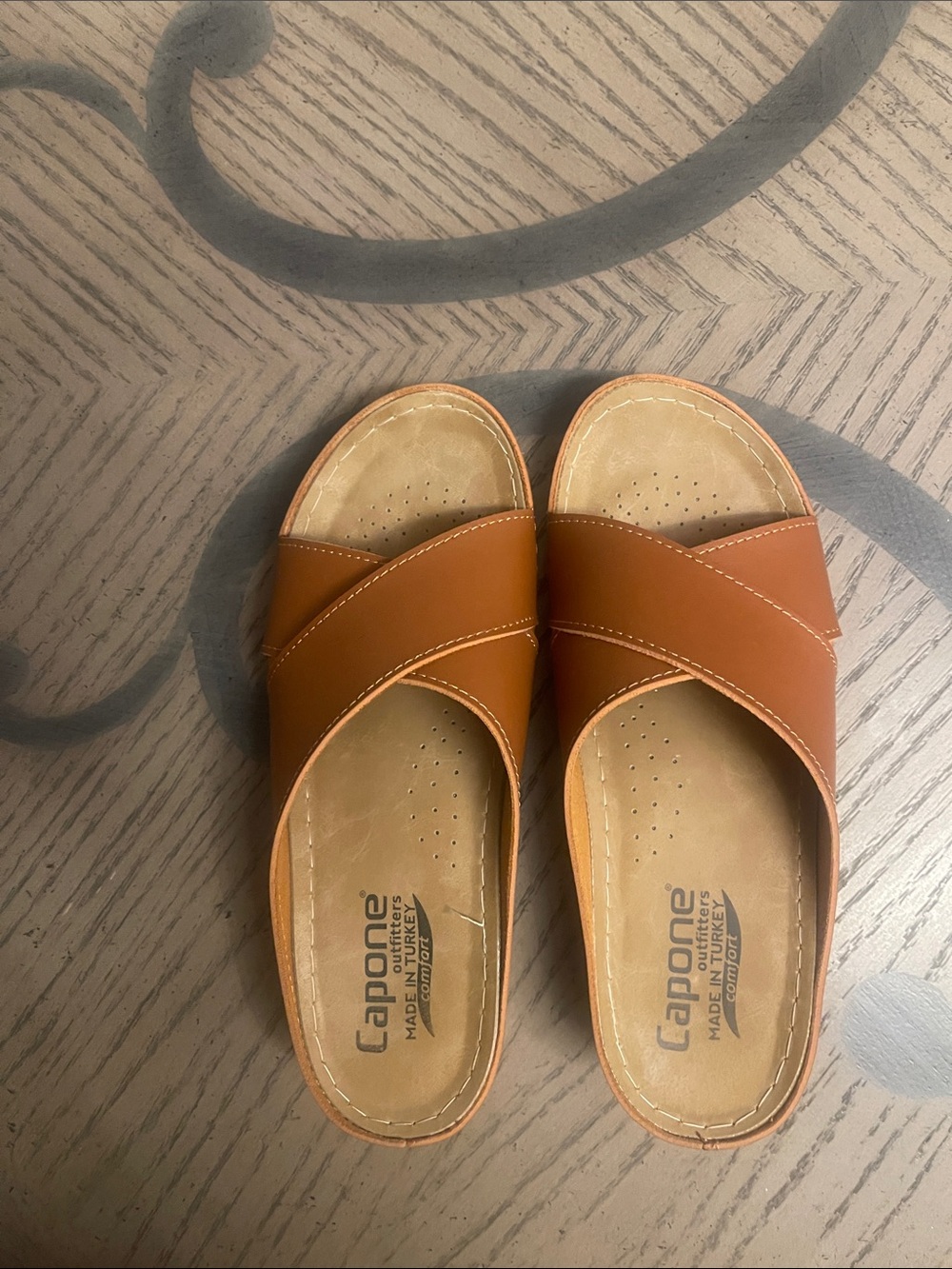 Capone Tan Leather Slide Sandals